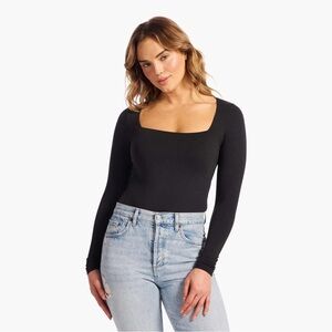 Nuuds Black Long Sleeve Square Neck Bodysuit NEW